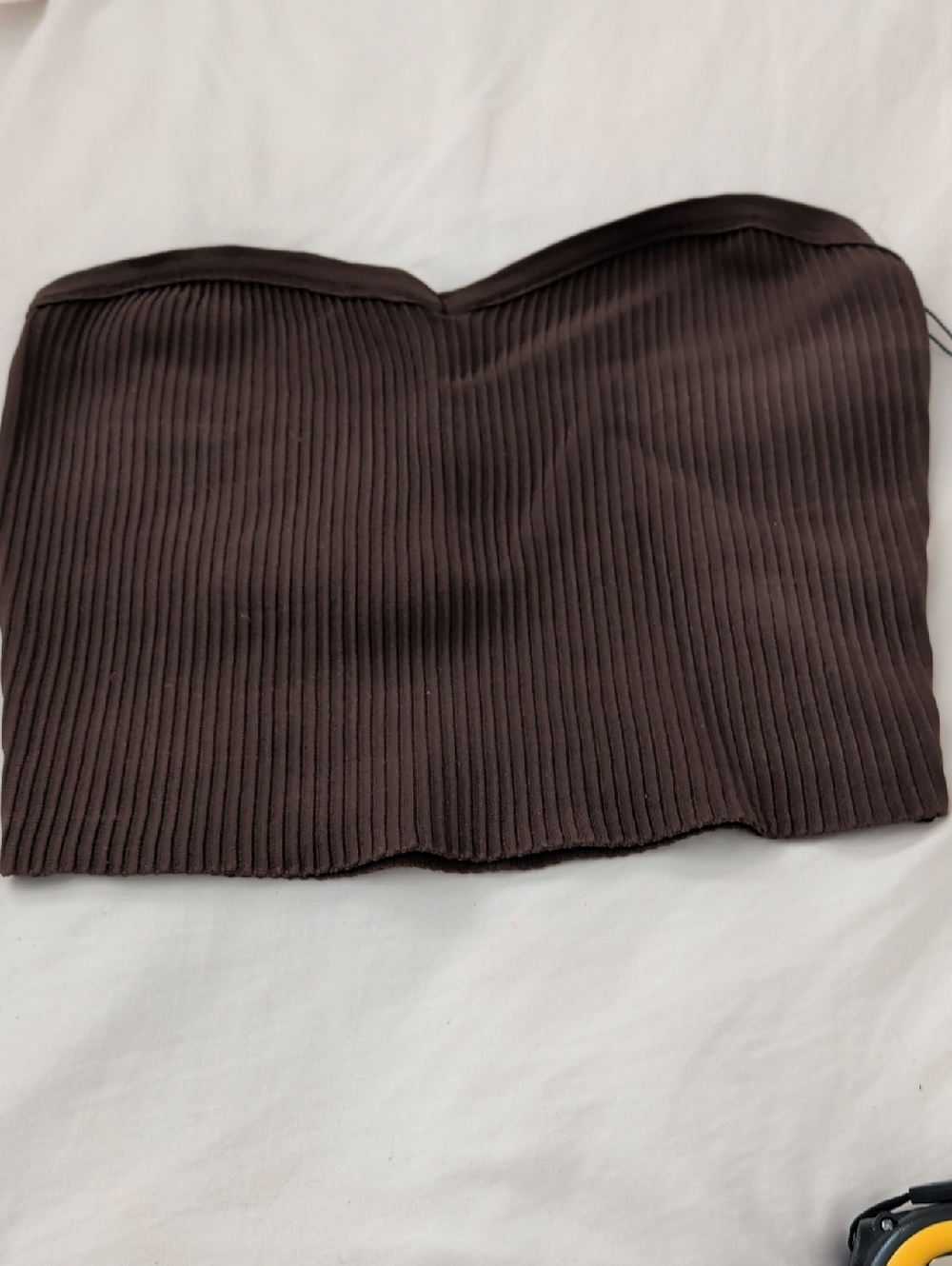 Strapless Ribbed Crop Tank Top - Chocolate Brown